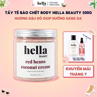 Tẩy tế bào chết body đậu đỏ Hella Beauty 500g giúp làm sạch sâu hỗ trợ dưỡng sáng da