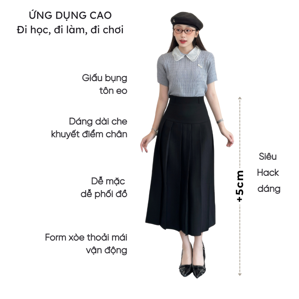 Chân váy xếp ly dáng dài Mely Fashion midi cạp cao chiết eo che bụng tôn dáng mặc được 2 mặt dễ phối đồ có bigsize CV75 | BigBuy360 - bigbuy360.vn