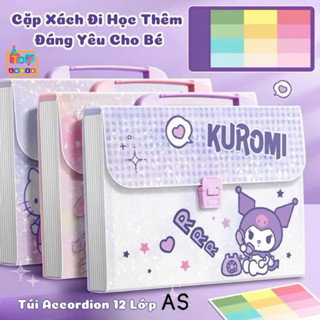  Cặp Xách Đi Học Thêm Hình Kuromi Thỏ Hồng Dễ Thương Cho Bé - Túi Chống Nước 12 Ngăn Đựng Sách tài liệu tiện lợi. 