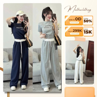 K3 Set Bộ Áo Phông Baby Tee Mix Quần Dài Ống Xuông Pha Cạp, Form Rộng Thoải Mái, Chất Cotton Cao Cấp