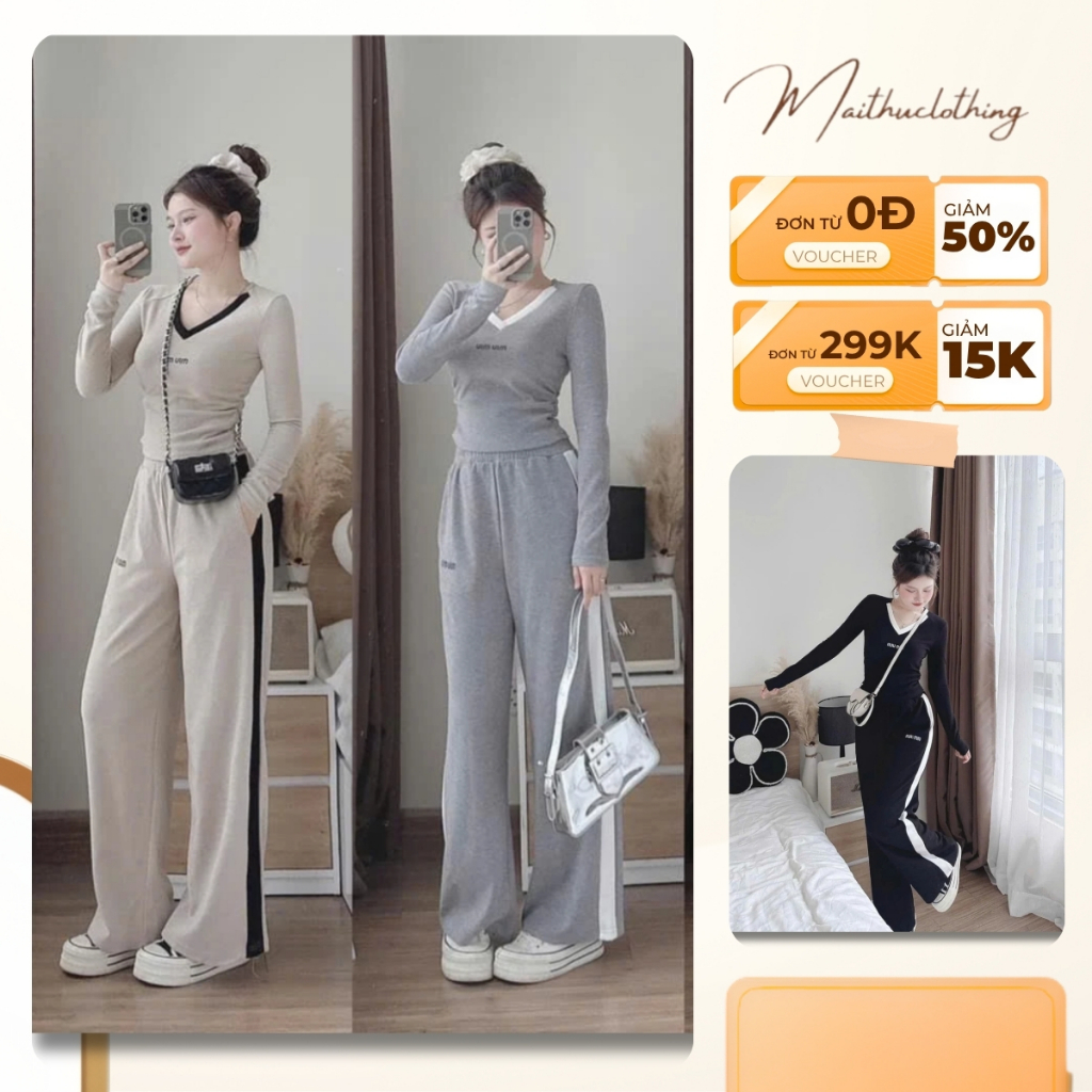 M56 Bộ quần áo nữ, set thu đông dài tay miumiu chất len lông thỏ mềm mịn (Có BIGSIZE 70kg)