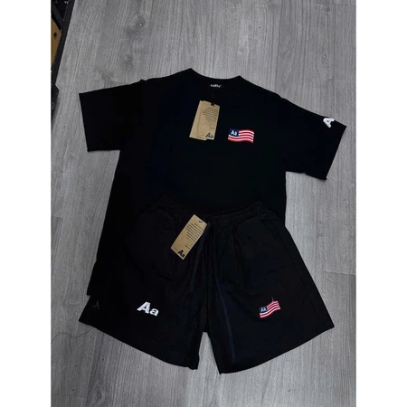 Bộ Quần áo AASTU FLAG Logo Thêu Xù Chất Cotton Co Dãn 2 Chiều-Áo Thun Nam Nữ Thêu Xù Hàng Đẹp Chuẩn Phong Cách Hàn Quốc