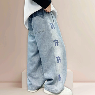 (16-50kg) Quần jean ống rộng bé trai, màu xanh bụi (mã 010-R)