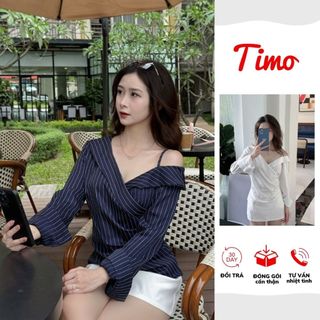 Áo kiểu nữ lệch vai Áo sơ mi phong cách Hàn Quốc thanh lịch mặc đi chơi đi học AOT016 