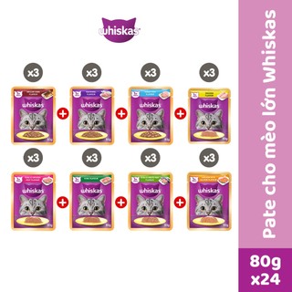   KOL  Thức Ăn Dạng Sốt Cho Mèo Trưởng Thành WHISKAS Mix 8 Vị - 80g  24 Túi  