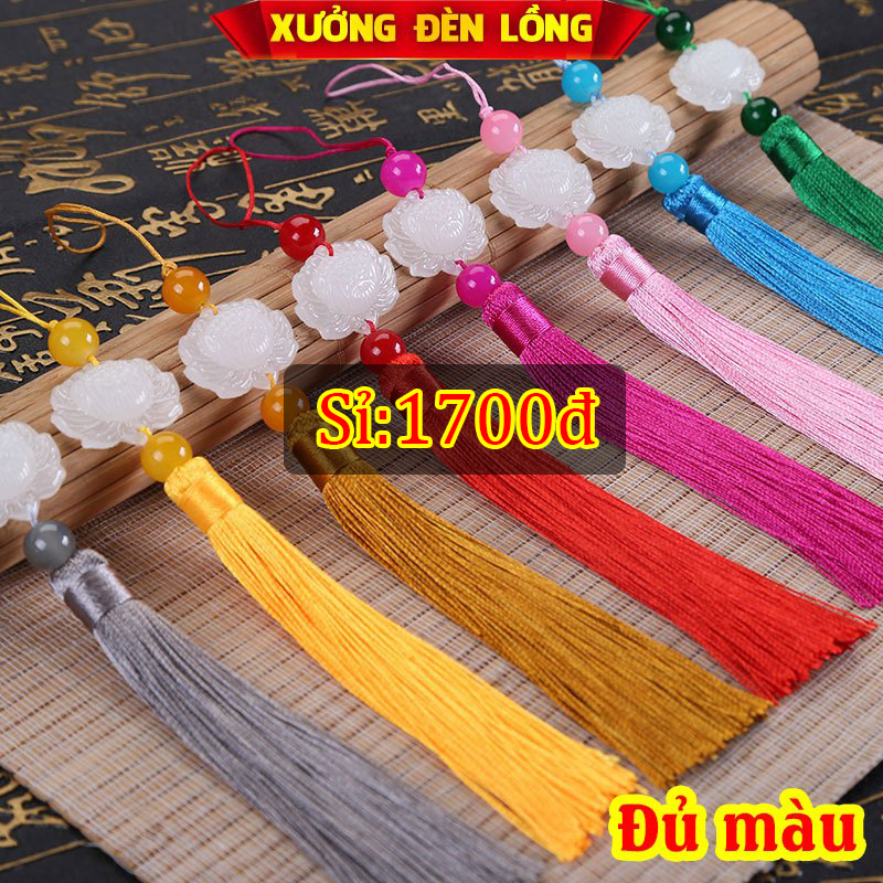 Sỉ 50 Dây Tua Rua Hoa Sen hai mặt ngọc bội trắng treo trang trí, tua rua cổ trang tam sinh tam thế