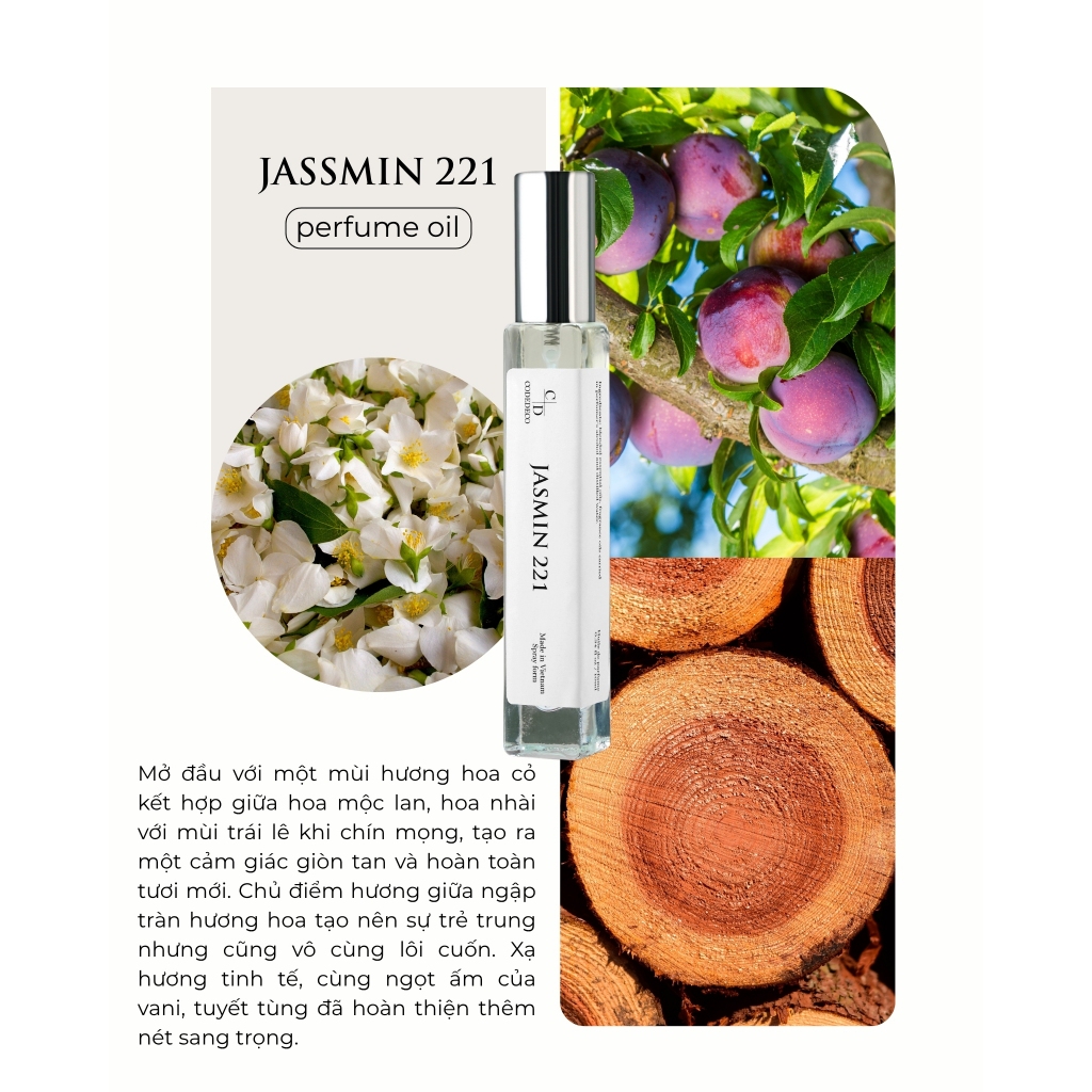 Tinh dầu nước hoa nữ CODEDECO Jasmin 221 10ml dạng xịt - Nhẹ nhàng, Thanh lịch | BigBuy360 - bigbuy360.vn
