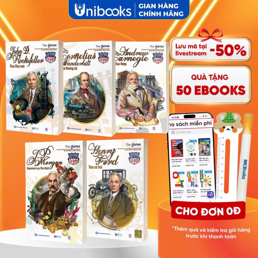 Bộ Sách 5 Cuốn Đại Tư Bản Mỹ: JP Morgan, Henry ford, Andrew carnegie, Cornelius Vanderbilt, John D. 