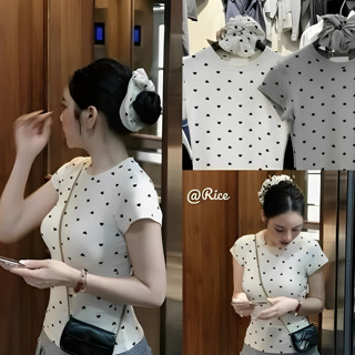 Áo Thun Ôm Họa Tiết Tim Nhỏ Hàng QC ,Áo Thun Nữ Cộc Tay Babytee Phối Tim Form Ôm Body Tặng Kèm Dây Buộc Tóc