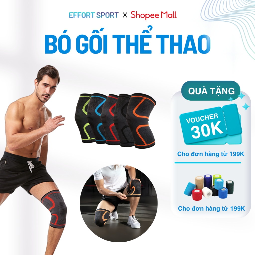 Đai Bó gối thể thao EFFORT SPORT xỏ gối co dãn dày dặn, Băng ống bảo vệ đầu gối tập luyện thể thao -