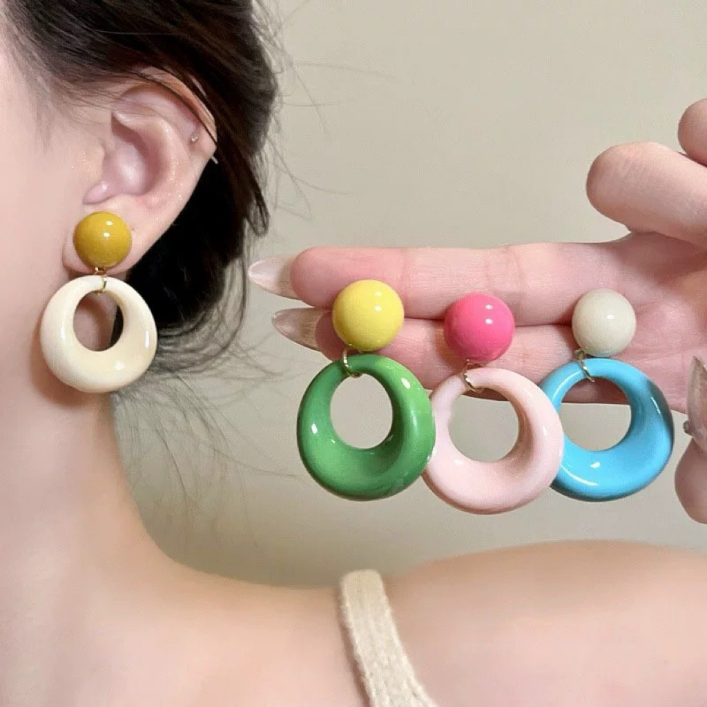 E55 Khuyên tai nữ sắc màu du lịch hè vintage