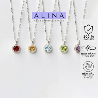Dây Chuyền Bạc 925 ALINA Tròn Đá, Vòng Cổ Mộc Tâm, Đá Năng Lượng Tự Nhiên 2564 K1