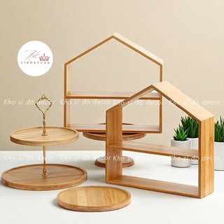 Set 3 khay kệ bánh bằng gỗ,kệ đựng hoa quả,đế bánh pizza,decor tiệc,...(Hỏa tốc)