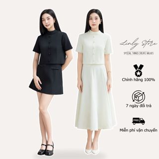 Set áo kiểu cổ vòm croptop mix chân váy chữ A dáng ngắn và chân váy dài xoè tiểu thư Linly Store