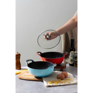  Chảo gang oceno sâu lòng kèm nắp vung kính 20 và 25cm Chảo gang tráng men dùng trên bếp từ 