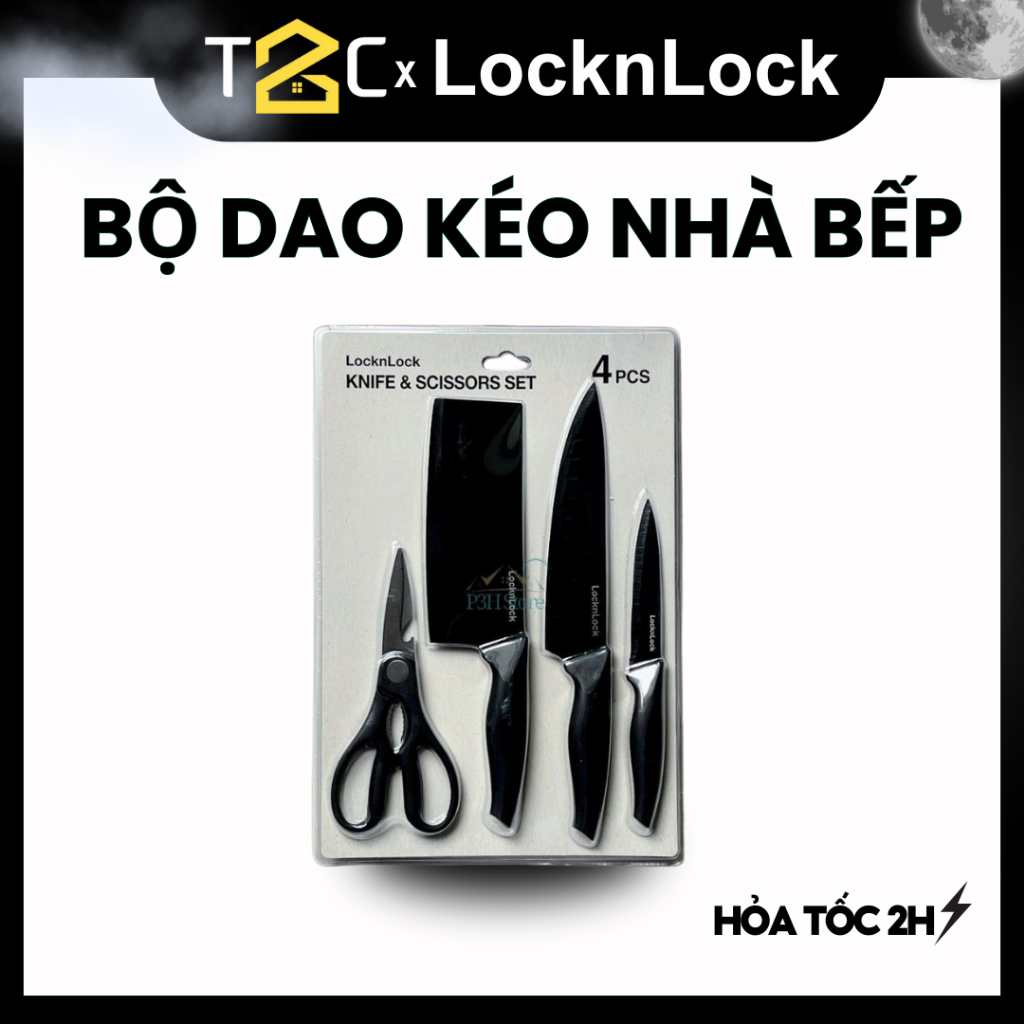 Bộ Dao Kéo LocknLock Có 4 Món Màu Đen Chính Hãng CKK106S4 - T2C