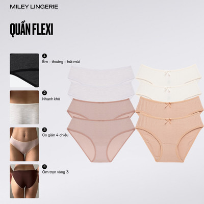 Combo 4+4 Quần Lót Cotton Co Dãn 4 Chiều Flexi + Modal Comfort Basic Miley Lingerie Màu Ngẫu Nhiên