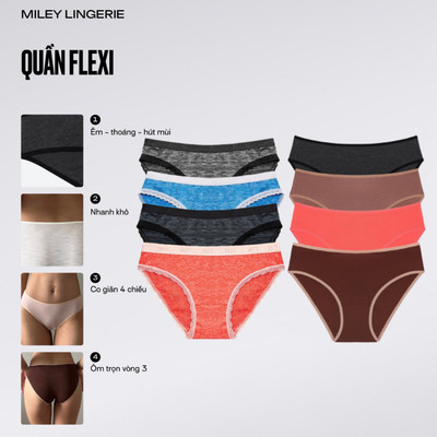 Combo 4 Quần Lót Cotton Flexi + Combo 4 Quần Lót Thun Lạnh Miley Lingerie Sớ Gỗ (Màu Ngẫu Nhiên)