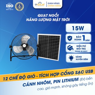  Quạt Chân Quỳ Năng Lượng Mặt Trời TP SOLAR Có 3 Cánh Kim Loại 12 Cấp Độ Gió Tích Hợp Cổng USB Có Sạc Bằng Điện Lưới 
