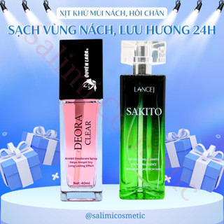 COMBO Xịt Ngăn Mùi Toàn Thân DEORA CLEAR 40ml & SAKITO 50ml, Khử Mùi Hôi Nách, Hương Nước Hoa