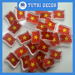 Charm cờ Việt Nam hai lỗ ngang, (combo 10 charm làm vòng tay hình cờ Việt Nam)