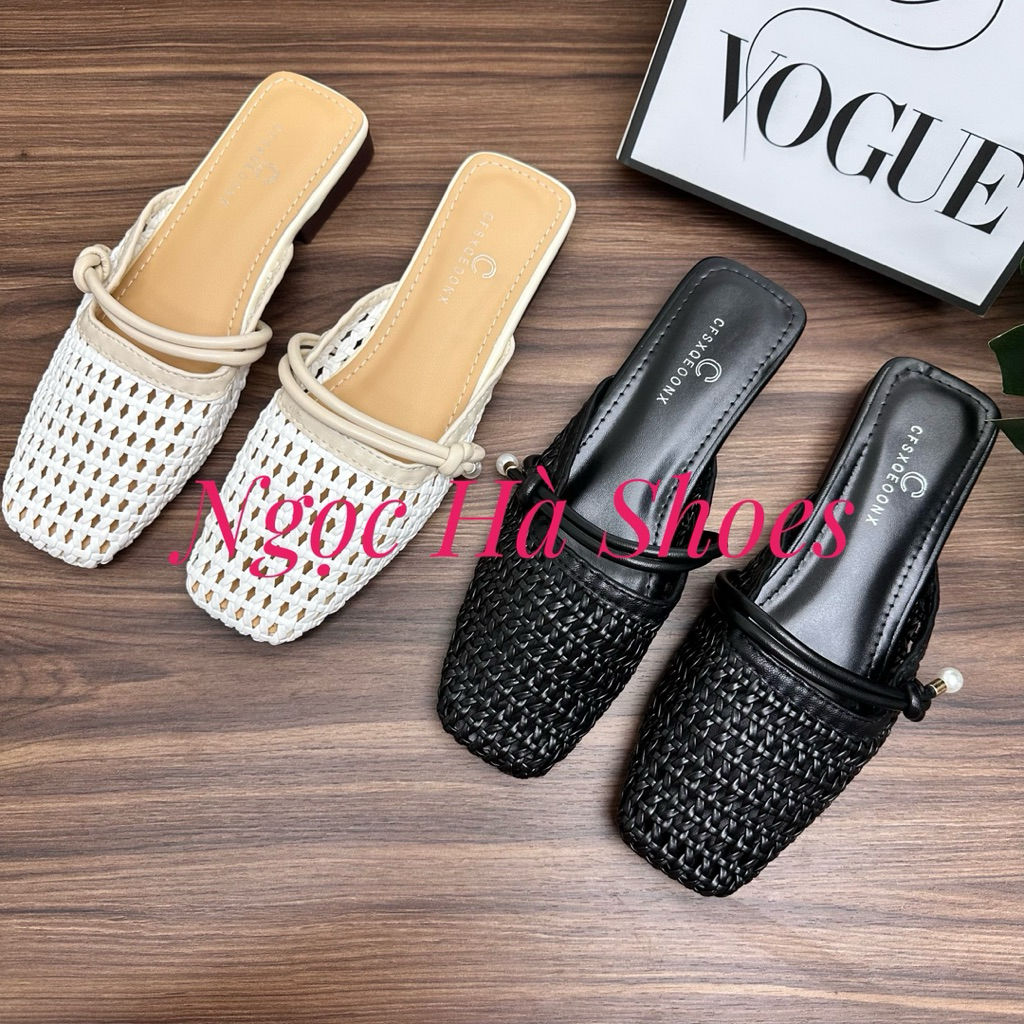 Sục lưới nữ mũi vuông quai ngang đế bệt cá tính thời trang mùa hè- Ngọc Hà Shoes