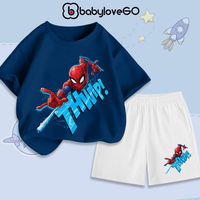 Đồ bộ mùa hè cho bé trai BabyloveGO set quần áo Spider-Man cho bé chất thun cotton thoáng mát AQ12-MV35
