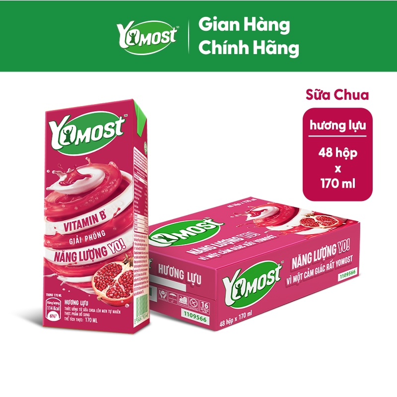 [KOL] Thùng 48 Hộp Sữa Chua Lên Men Tự Nhiên Yomost Hương Lựu (170ml/Hộp)