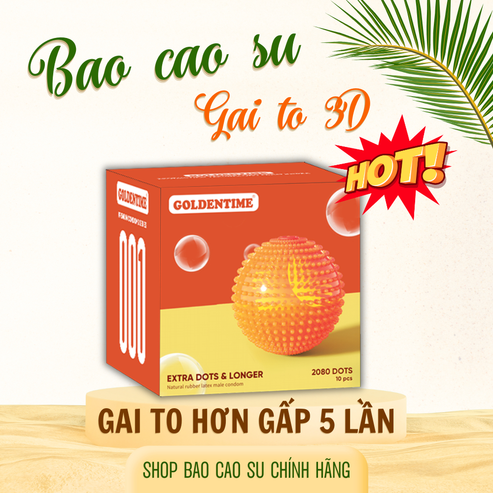 Bao cao su Siêu Gai 𝙂𝙊𝙇𝘿𝙀𝙉𝙏𝙄𝙈𝙀 𝙀𝙭𝙩𝙧𝙖 𝘿𝙤𝙩𝙨 gân gai cao cấp 8% kéo dài thời gian siêu mỏng, bcs size 52mm