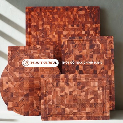 Thớt gỗ Teak Cao cấp thương hiệu KATANA - Thớt chặt dày 3.8cm kháng khuẩn, chống nấm mốc, cong vênh