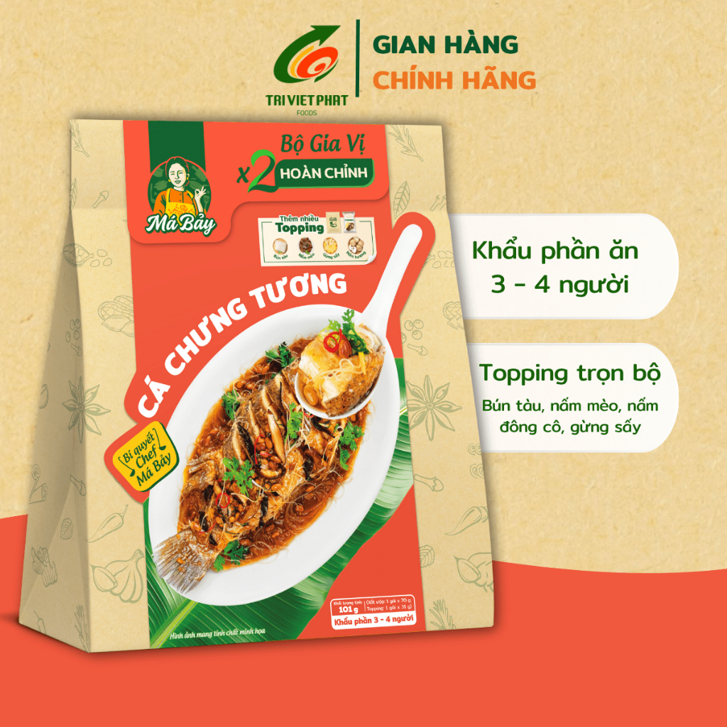 Gia vị nấu ăn cá chưng tương Má Bảy dùng ướp hấp cá có topping bún nấm gừng 101g