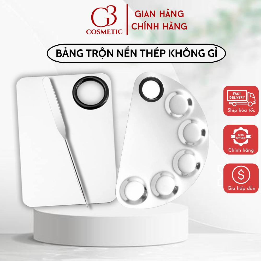 Khay trộn kem nền, trộn màu, khay pha kem nền thép không gỉ cao cấp kèm que trộn G3COSMETICS