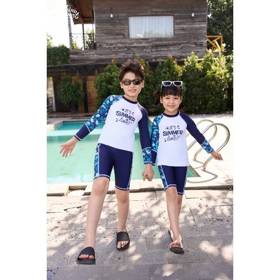 Đồ bơi trẻ em BIKINI PASSPORT kiểu Đồ bơi Unisex cho bé dạng quần lửng, áo có tay - màu Xanh Họa tiết - KD046_HOT