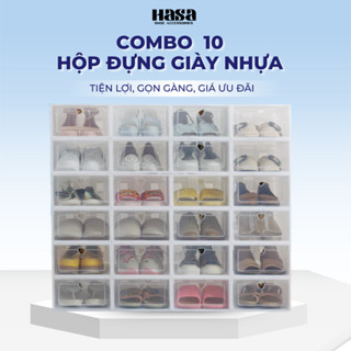 Combo 10 Hộp Đựng Giày Nhựa Cứng Trong Suốt, Kệ Để Giày Dép Size Lớn Chịu Lực 4kg HDG07