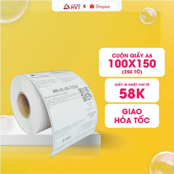 Giấy in nhiệt decal tự dính chống nước NHỰA HVT kích thước 100x150mm 75x100mm khổ A6 A7 in đơn thương mại điện tử