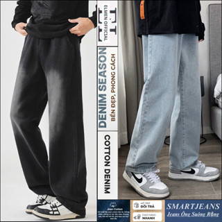 Quần jean nam Đen Xám Trầm Smoke ống suông rộng ELMEN, Quần bò nam baggy xanh Retro chất jeans cao cấp hàn quốc 2025