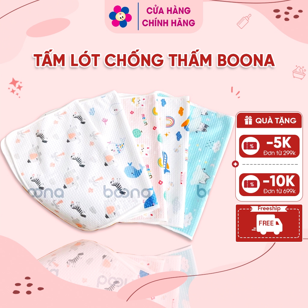 (Chính Hãng) Tấm Lót Chống Thấm Kháng Khuẩn Boona - Lót Thay Bỉm Cotton Oragnic Ovoan - Mềm Mại - Thoáng Mát 50*70cm