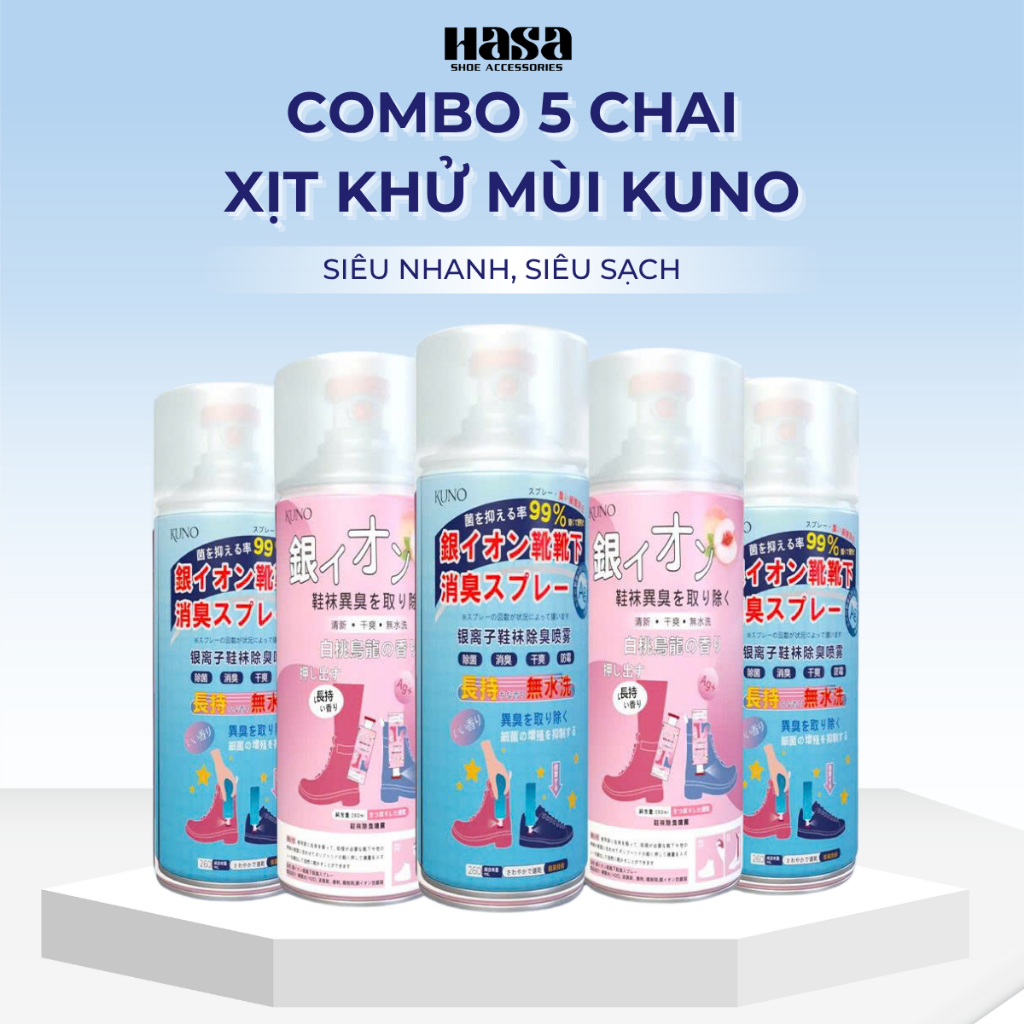 COMBO 5 Chai Xịt Khử Mùi Giày Dép NaNo Bạc, Xịt Khử Mùi Hôi Chân Nano 260ml KUNO