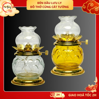  Cặp Đèn Dầu Lưu Ly Hoa Sen  052  -  Dung tích 75ml  - Đồ Thờ Cúng Cát Tường 