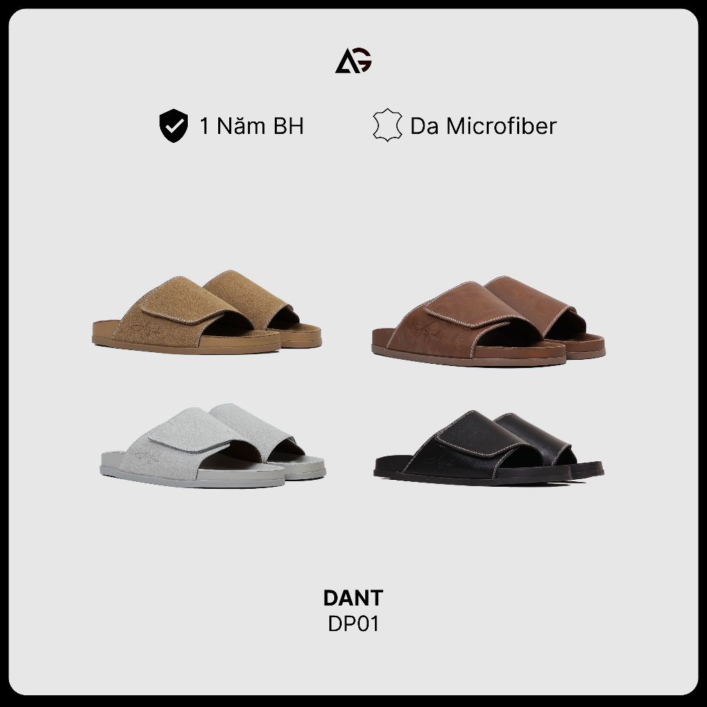 Dép Quai Ngang Da Nam Nữ Cao Cấp Dant Slide August Quai Dán Có Thể Điều Chỉnh Bảo Hành 12 Tháng DP01