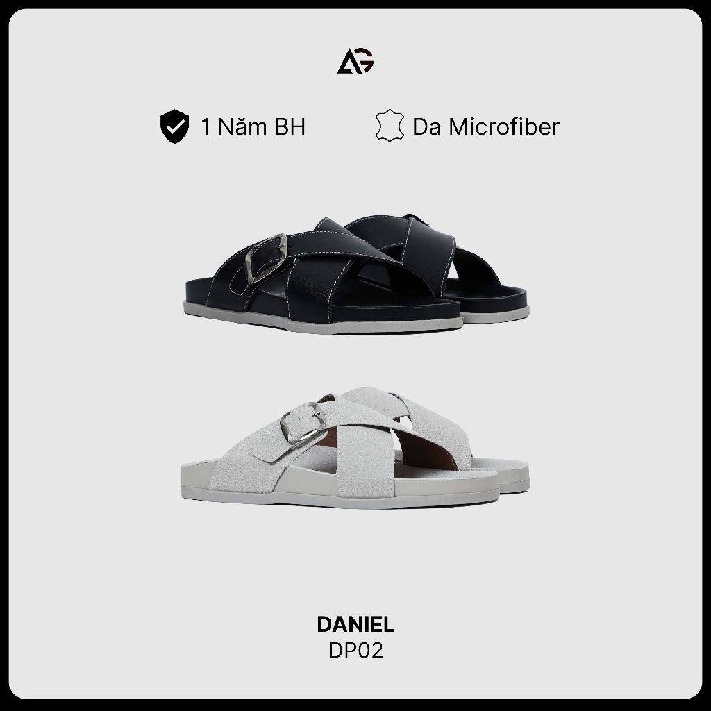 Dép Da Nam Nữ Quai Chéo Đế PU Chống Trượt August Daniel Sandal Bảo hành 12 Tháng DP02