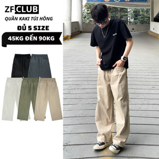 Quần Kaki Ống Rộng Phối Túi ZONEF CLUB Chất Liệu Kaki Cotton Hàn Cao Cấp Cạp Chun Thỏa Mái QWJ