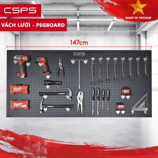 Vách lưới treo tường CSPS 147cm tấm thép dày, sơn tĩnh điện đen nhám, Pegboard treo đồ nghề