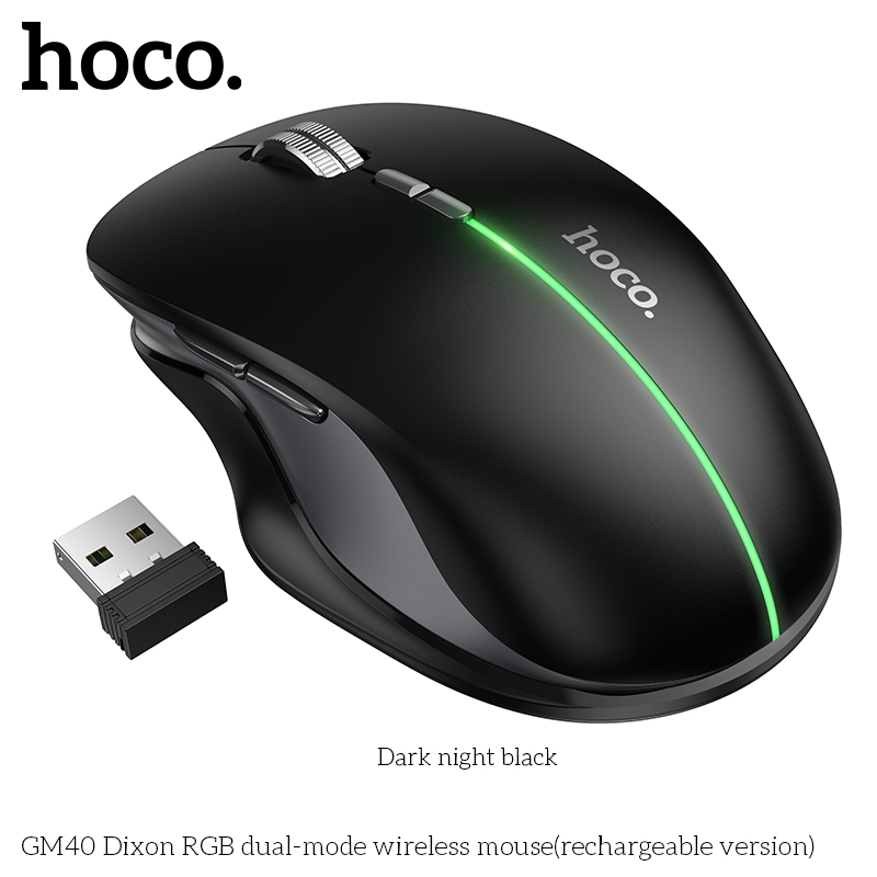 Chuột không dây Hoco GM40 hỗ trợ bluetooth chế độ kép + 2.4G, có đèn LED hiển thị, phiên bản có thể 