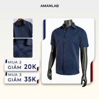 Áo sơ mi nam ngắn tay, vải cotton spandex , họa tiết sọc. form regular Voyal Luxury AMANLAB