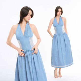 RECHIC Đầm dài Lucinda dáng cổ yếm dáng xòe chiết eo sang trọng sành điệu