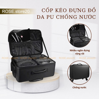 [ Da PU 100% ] Cốp kéo đựng đồ Da PU chống nước makeup chuyên nghiệp sz 48cm. Cốp kéo đựng đồ make