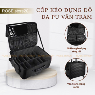    Da PU 100%   Cốp kéo đựng đồ Da PU Vân Trám chống nước makeup chuyên nghiệp sz 48cm 