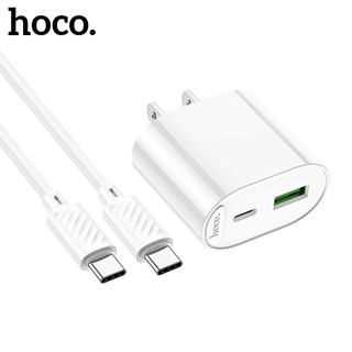 Bộ sạc kèm dây Type C Hoco C109 dòng 2 cổng USB + C, sạc nhanh PD20W + QC3.0, chân cắm dẹp