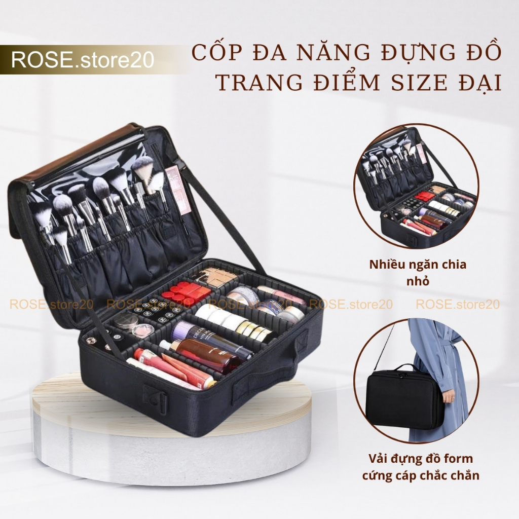 Cốp vải đựng đồ makeup đồ nail size to có dây đỡ. Cốp đa năng đựng đồ trang điểm MAKEUP SIZE đại MS 503
